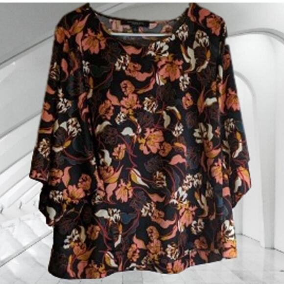 Marc New York Large 1/2 sleeve floral top polyester brown and peach blouse. - Picture 1 of 1